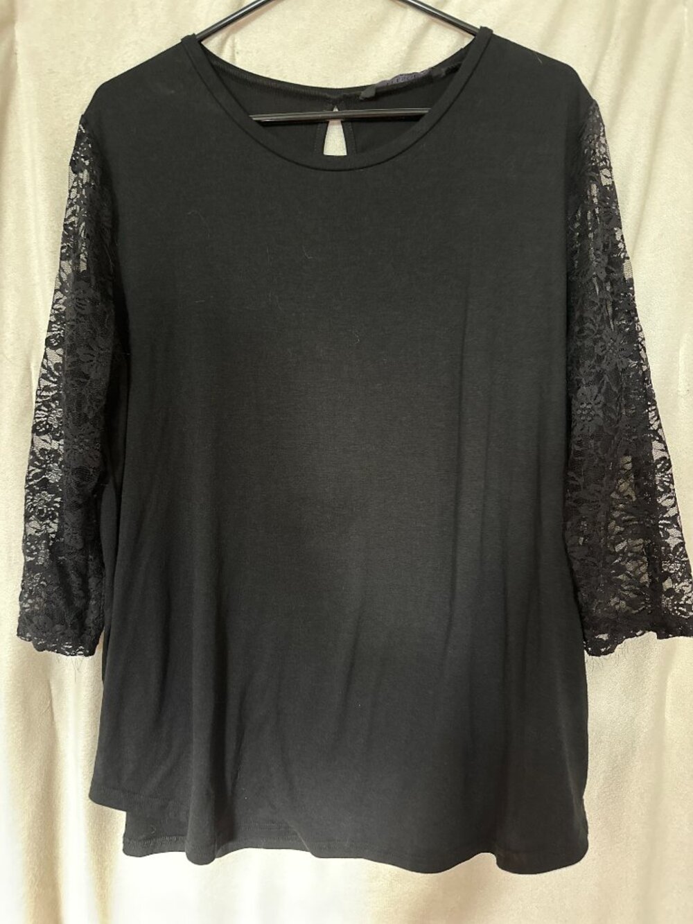 Elesol Women's Black 3/4 Lace Sleeve Top XXL Excellent Condition
